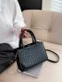 Mini Black Square Bag Crocodile Embossed Satchel Bag For Working