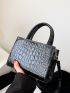Mini Black Square Bag Crocodile Embossed Satchel Bag For Working