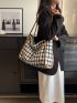 Plaid Pattern Shoulder Tote Bag