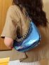 Neon Blue Crocodile Embossed Chain Decor Hobo Bag