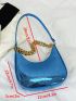 Neon Blue Crocodile Embossed Chain Decor Hobo Bag