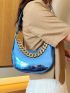 Metallic Pattern Chain decor Shoulder Bag Crocodile Embossed Hobo Bag