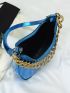 Neon Blue Crocodile Embossed Chain Decor Hobo Bag