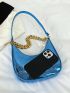 Neon Blue Crocodile Embossed Chain Decor Hobo Bag