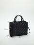 Medium Square Bag Quilted Letter Embossed Double Handle