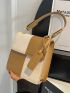 Mini Two Tone Shoulder Bag Geometric Embossed Square Bag With Bag Charm