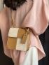 Mini Two Tone Shoulder Bag Geometric Embossed Square Bag With Bag Charm