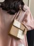 Mini Two Tone Shoulder Bag Geometric Embossed Square Bag With Bag Charm