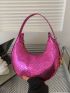 Mini Neon Pink Metallic Snakeskin Embossed Hobo Bag