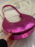 Mini Neon Pink Metallic Snakeskin Embossed Hobo Bag