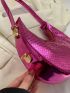 Mini Neon Pink Metallic Snakeskin Embossed Hobo Bag