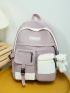 Two Tone Letter Patch Decor Classic Backpack With Bag Charm