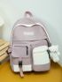 Two Tone Letter Patch Decor Classic Backpack With Bag Charm