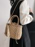 Tassel Decor Drawstring Design Straw Bag