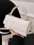 Mini Baguette Bag White Adjustable-strap Flap PU