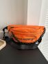 Neon Orange Letter Graphic Chain Decor Waist Bag