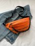 Neon Orange Letter Graphic Chain Decor Waist Bag