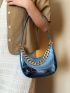 Neon Blue Crocodile Embossed Chain Decor Hobo Bag