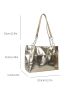 Large Shoulder Tote Bag Gold Color High-Capacity For Work School Workout Shopping