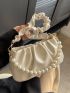 Faux Pearl Decor Shoulder Bag White Ruched Bag