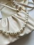 Faux Pearl Decor Shoulder Bag White Ruched Bag