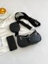 Minimalist Hobo Bag Buckle Decor Medium Black