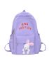 Letter Print Functional Backpack Cartoon Rabbit Decor Backpack