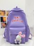 Letter Print Functional Backpack Cartoon Rabbit Decor Backpack