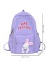 Letter Print Functional Backpack Cartoon Rabbit Decor Backpack