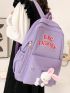 Letter Print Functional Backpack Cartoon Rabbit Decor Backpack