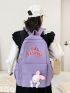 Letter Print Functional Backpack Cartoon Rabbit Decor Backpack