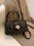 Metal decor Shoulder Bag Black Square Bag