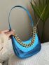 Metallic Pattern Chain decor Shoulder Bag Crocodile Embossed Hobo Bag