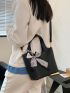 Twilly Scarf Decor Satchel Bag Plain Bucket Bag With Inner Pouch