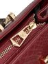 Genuine Leather Snakeskin Embossed Square Bag Burgundy Satchel Bag
