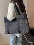 Studded Decor Travel Bag Black Shoulder Tote Bag for Vacation Travel