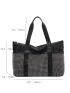 Studded Decor Travel Bag Black Shoulder Tote Bag for Vacation Travel