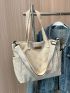 Patch Decor Shopper Bag Canvas Shoulder Tote Bag