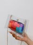 Clear Square Bag Snap Button Crossbody Bag With Colorblock Print Inner Pouch