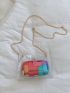 Clear Square Bag Snap Button Crossbody Bag With Colorblock Print Inner Pouch