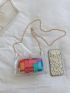 Clear Square Bag Snap Button Crossbody Bag With Colorblock Print Inner Pouch