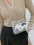 Clear Square Bag Snap Button Crossbody Bag With Cow Print Inner Pouch