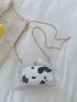 Clear Square Bag Snap Button Crossbody Bag With Cow Print Inner Pouch