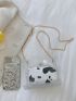 Clear Square Bag Snap Button Crossbody Bag With Cow Print Inner Pouch