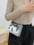 Clear Square Bag Snap Button Crossbody Bag With Cow Print Inner Pouch