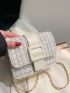 Plaid Pattern Square Bag White Flap Crossbody Square Bag