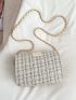 Plaid Pattern Square Bag White Flap Crossbody Square Bag