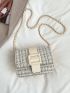 Plaid Pattern Square Bag White Flap Crossbody Square Bag