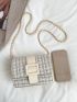 Plaid Pattern Square Bag White Flap Crossbody Square Bag