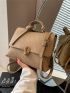 Metal Decor Flap Square Bag Brown Satchel Bag